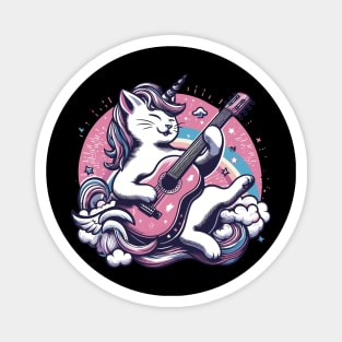 Unicorn Cat Playing Guitar Music Magnet